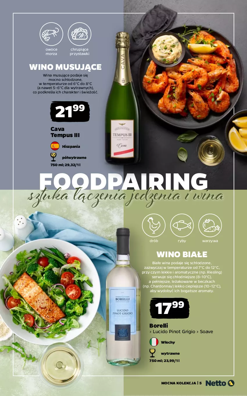 Gazetka promocyjna Netto - Alkohole - Mocne - ważna 08.06 do 20.06.2026 - strona 5 - produkty: Chardonnay, Drób, Mus, Owoce, Owoce morza, Pinot Grigio, Ser, Warzywa, Wino, Wino białe, Wino musujące