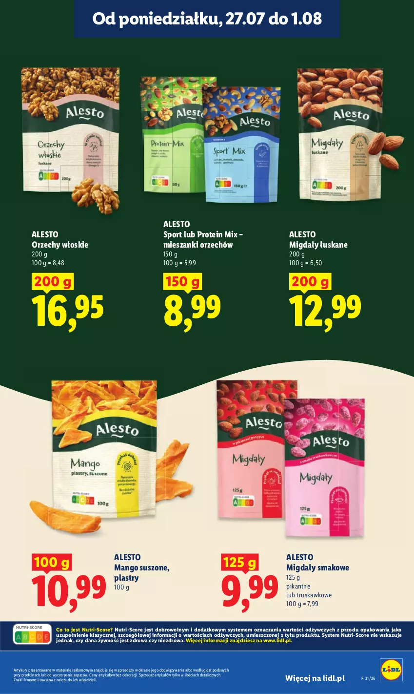 Gazetka promocyjna Lidl - Gazetka ważna od 30.07. do 01.08. - ważna 30.07 do 01.08.2026 - strona 33 - produkty: Mango, Mango suszone, Migdały, Migdały łuskane, Orzechy włoskie, Por, Sport