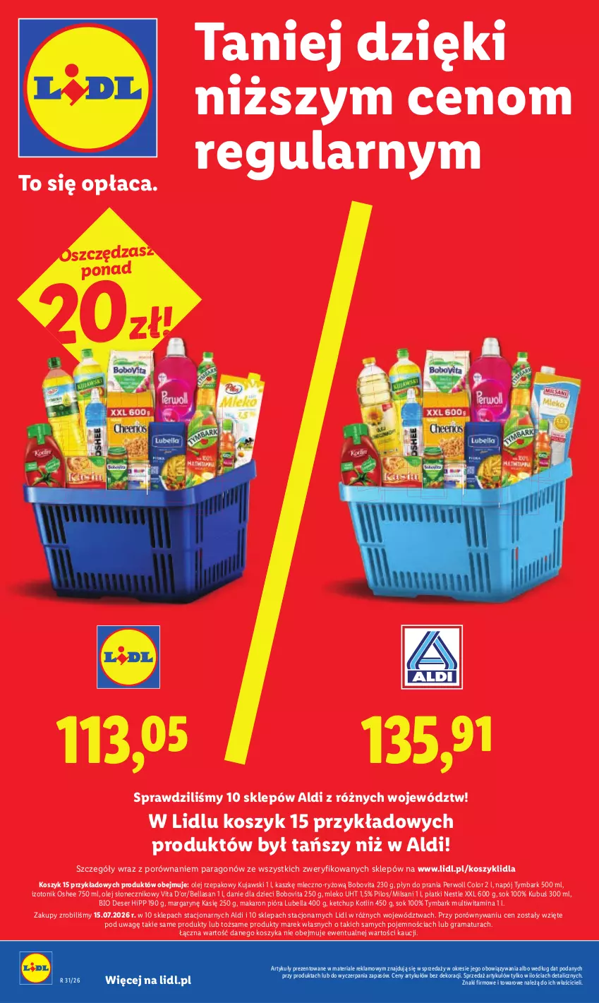 Gazetka promocyjna Lidl - Gazetka ważna od 30.07. do 01.08. - ważna 30.07 do 01.08.2026 - strona 4 - produkty: Bell, Bella, BoboVita, Danie dla dzieci, Deser, Dzieci, Gra, HiPP, Ketchup, Kosz, Kotlin, Kubuś, Kujawski, Lubella, Makaron, Mleko, Napój, Olej, Olej rzepakowy, Olej słonecznikowy, Oshee, Perwoll, Pilos, Płyn do prania, Por, Rama, Ryż, Ser, Sok, Tonik, Tymbark