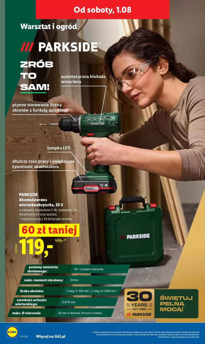 Gazetka promocyjna Lidl - Gazetka ważna od 30.07. do 01.08. - ważna 30.07 do 01.08.2026 - strona 42 - produkty: Akumulator, Akumulatorowa wiertarkowkrętark, Ogród, Parkside, Tarka, Top, Walizka, Warka, Wiertarkowkrętarka, Wkręt, Wkrętarka