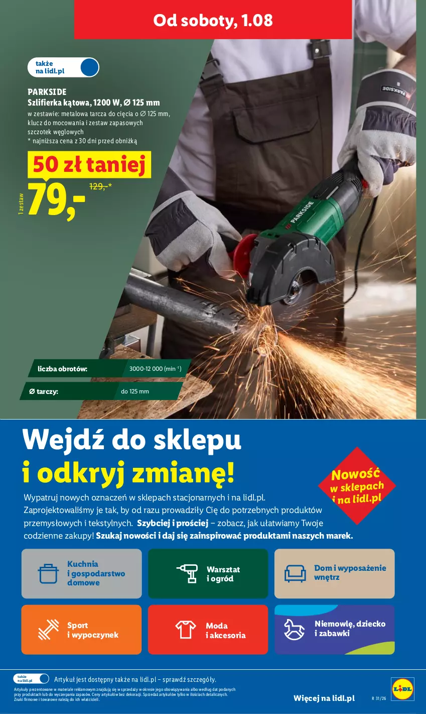 Gazetka promocyjna Lidl - Gazetka ważna od 30.07. do 01.08. - ważna 30.07 do 01.08.2026 - strona 43 - produkty: Kuchnia, Moda, Ogród, Parkside, Por, Sport, Szlifierka, Szlifierka kątowa