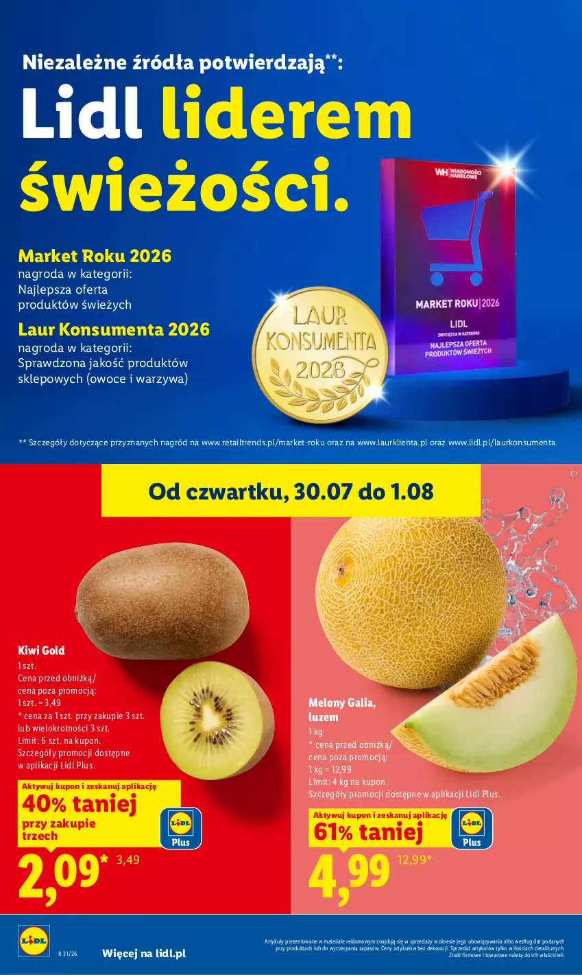Gazetka promocyjna Lidl - Gazetka ważna od 30.07. do 01.08. - ważna 30.07 do 01.08.2026 - strona 46 - produkty: Kiwi, Laur, Melon, Owoce, Warzywa
