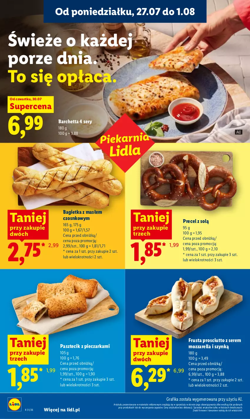 Gazetka promocyjna Lidl - Gazetka ważna od 30.07. do 01.08. - ważna 30.07 do 01.08.2026 - strona 58 - produkty: Bagietka, Gra, Grafika, Mozzarella, Pasztecik z pieczarkami, Piec, Pieczarka, Por, Prosciutto, Rust, Ser