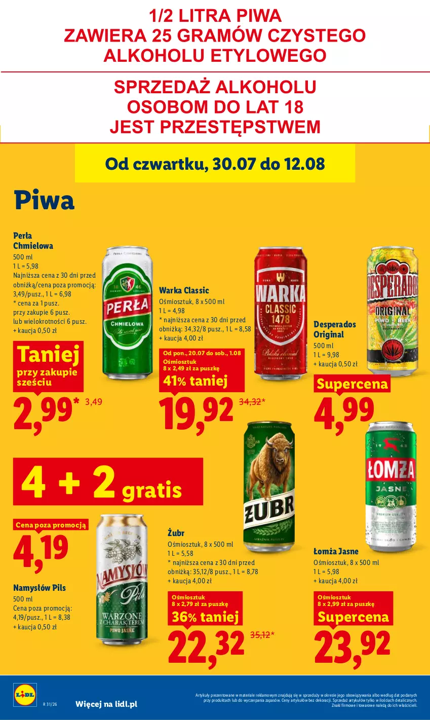 Gazetka promocyjna Lidl - Gazetka ważna od 30.07. do 01.08. - ważna 30.07 do 01.08.2026 - strona 78 - produkty: Desperados, Gin, Gra, Namysłów, Perła, Piwa, Warka