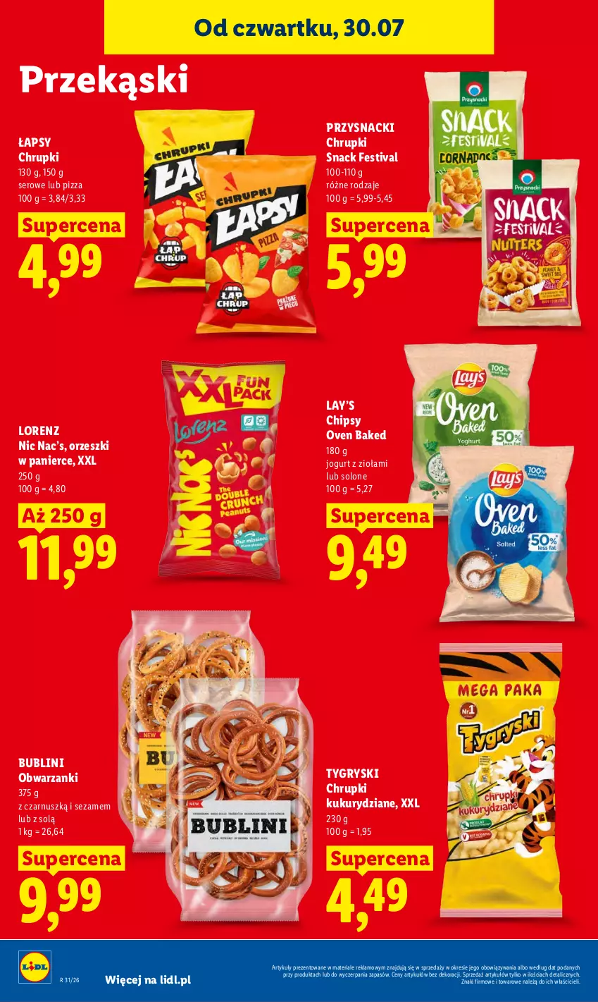 Gazetka promocyjna Lidl - Gazetka ważna od 30.07. do 01.08. - ważna 30.07 do 01.08.2026 - strona 82 - produkty: Chipsy, Chrupki, Gry, Jogurt, Lay’s, Lorenz, Orzeszki, Pizza, Przysnacki, Ser, Sezam