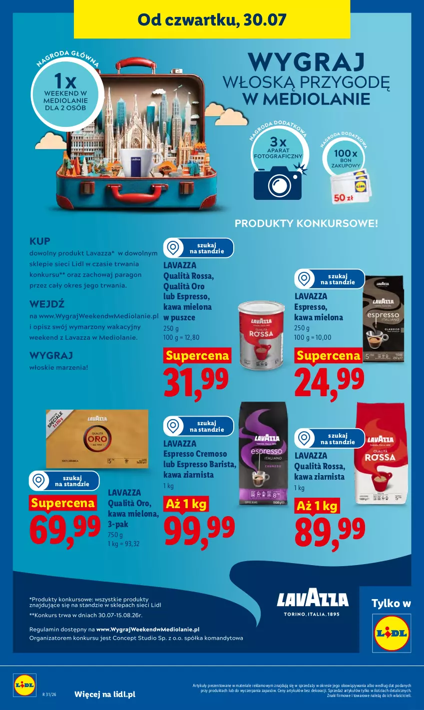 Gazetka promocyjna Lidl - Gazetka ważna od 30.07. do 01.08. - ważna 30.07 do 01.08.2026 - strona 86 - produkty: Kawa, Kawa mielona, Kawa ziarnista, Lavazza
