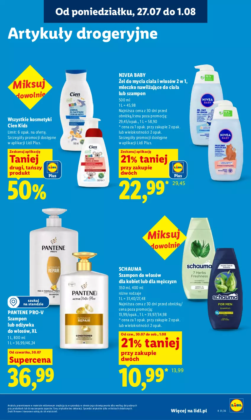 Gazetka promocyjna Lidl - Gazetka ważna od 30.07. do 01.08. - ważna 30.07 do 01.08.2026 - strona 89 - produkty: Mleczko, Nivea, Nivea Baby, Odżywka, Pantene, Schauma, Szampon
