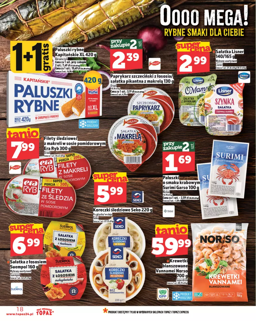 Gazetka promocyjna Topaz - Gazetka - ważna 02.05 do 07.05.2025 - strona 18 - produkty: Makrelą, Olej, Papryka, Paprykarz, Paprykarz szczeciński, SEKO, Sos, Top