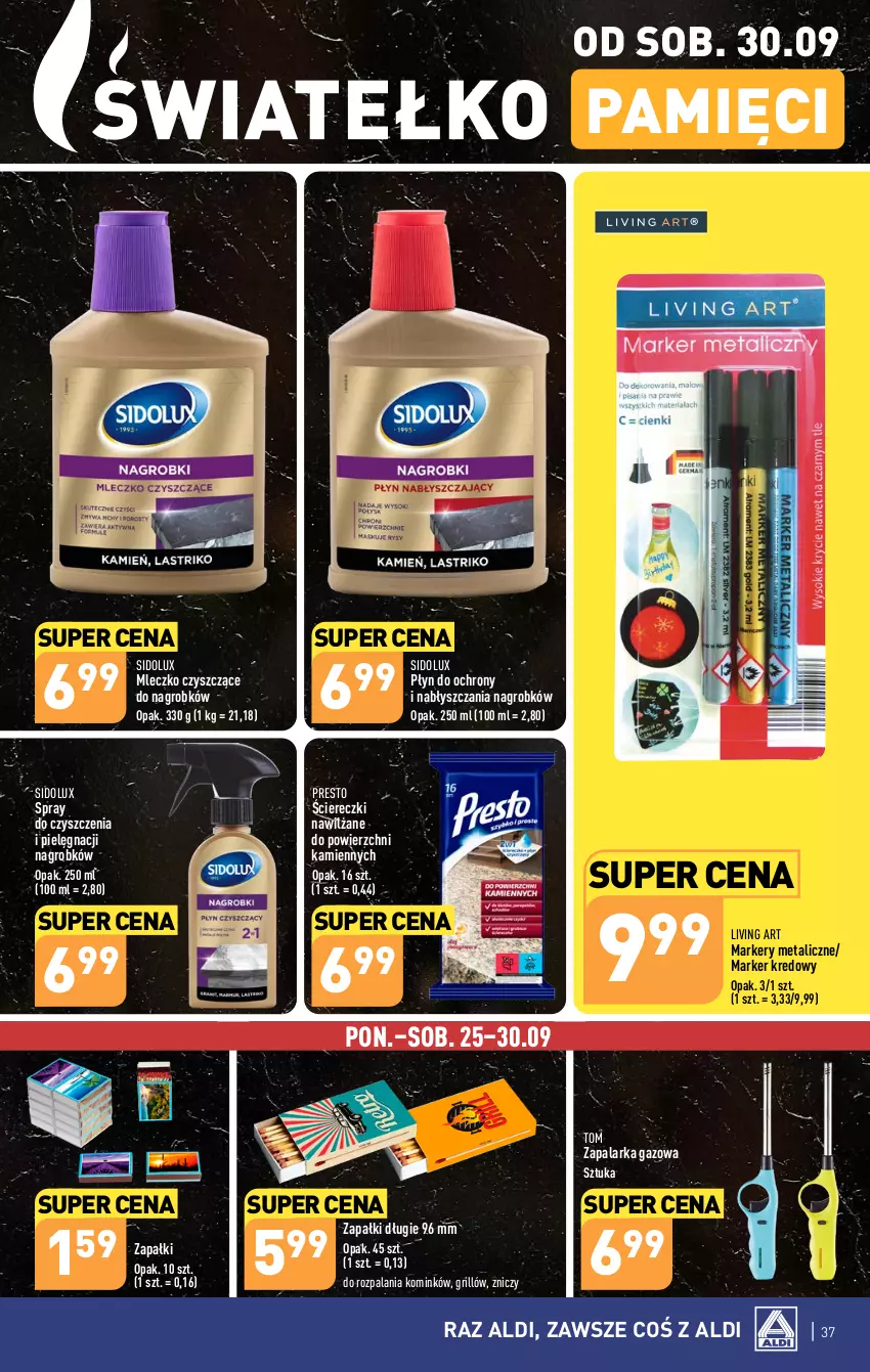 Gazetka promocyjna Aldi - Pełna oferta - ważna 25.09 do 30.09.2023 - strona 37 - produkty: Grill, Marker, Mleczko, Presto, Sidolux, Spray do czyszczenia, Zapalarka, Znicz