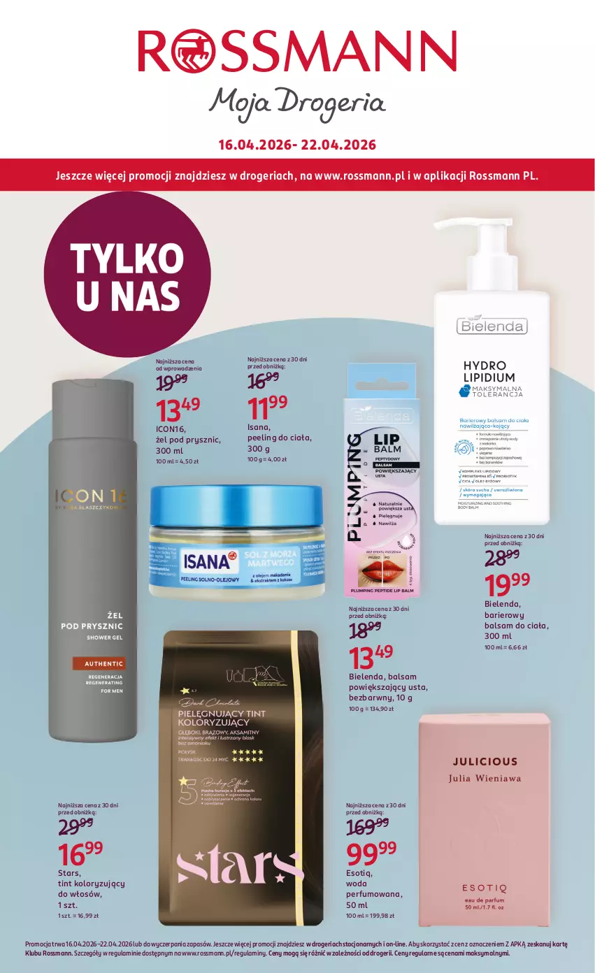 Gazetka promocyjna Rossmann - Gazetka promocyjna Rossmanna - ważna 16.04 do 22.04.2026 - strona 1 - produkty: Balsam do ciała, Bielenda, Isana, Peeling, Perfum, Woda, Woda perfumowana