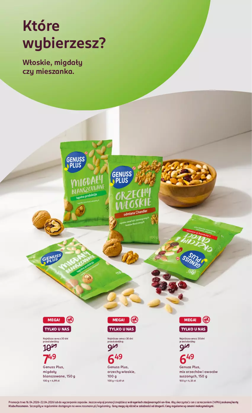 Gazetka promocyjna Rossmann - Gazetka promocyjna Rossmanna - ważna 16.04 do 22.04.2026 - strona 2 - produkty: Genuss Plus, Migdały, Orzechy włoskie