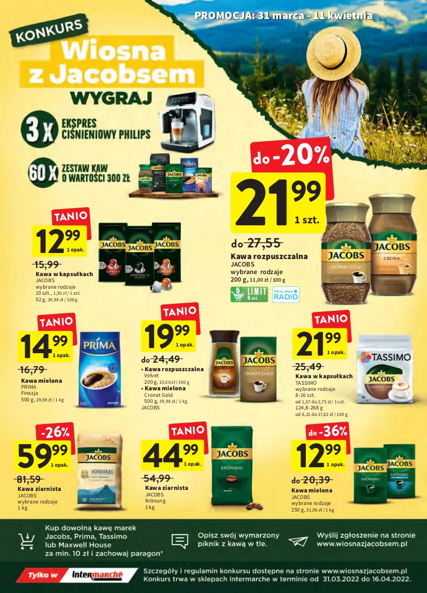 Gazetka promocyjna Intermarche - Świąteczne sprzątanie - ważna 31.03 do 06.04.2022 - strona 26 - produkty: Jacobs, Jacobs Krönung, Kawa, Kawa mielona, Kawa rozpuszczalna, Kawa ziarnista, Prima, Tassimo, Velvet