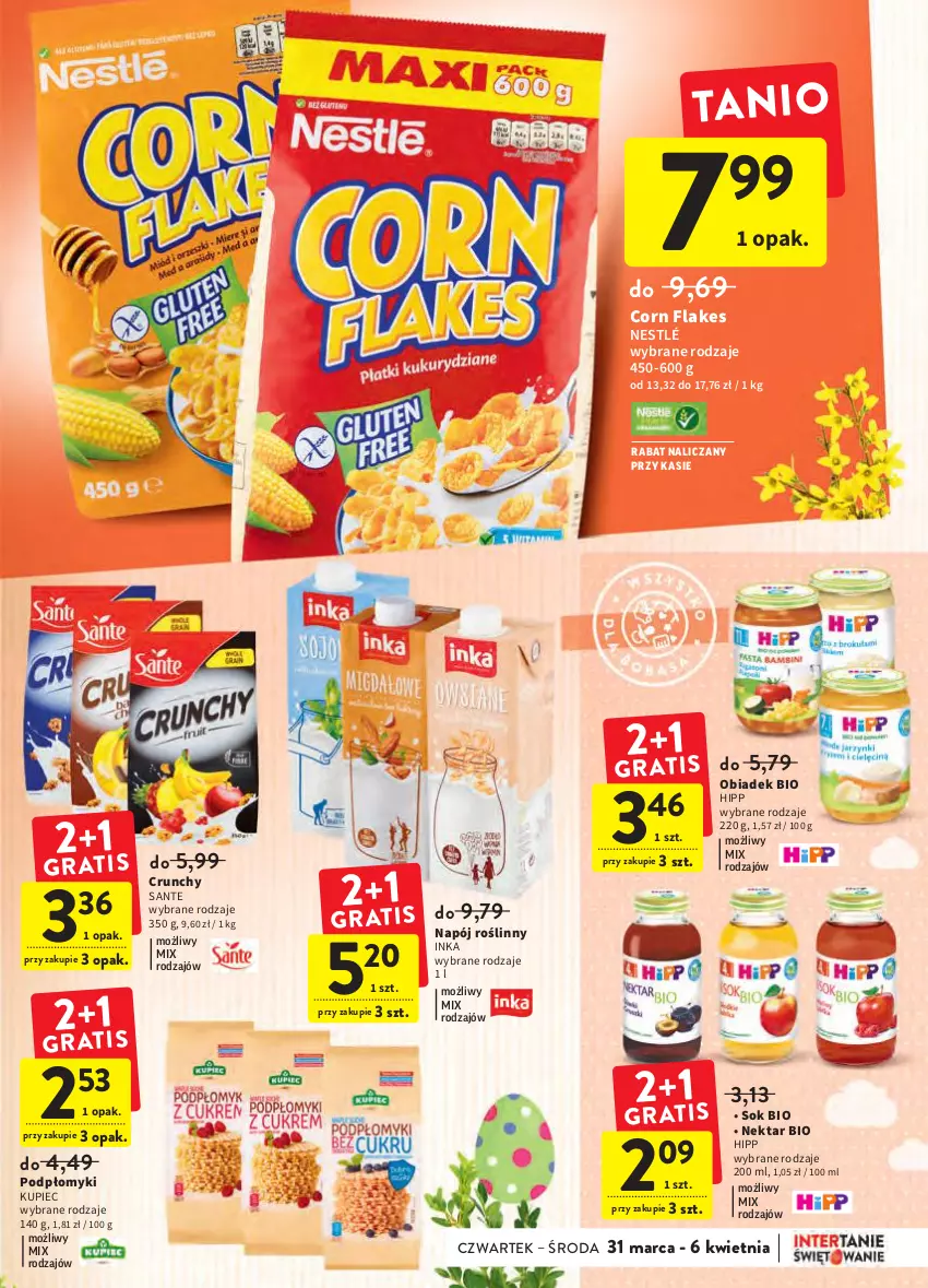 Gazetka promocyjna Intermarche - Świąteczne sprzątanie - ważna 31.03 do 06.04.2022 - strona 31 - produkty: Corn flakes, HiPP, Inka, Kupiec, Napój, Napój roślinny, Nektar, Nestlé, Piec, Sante, Sok