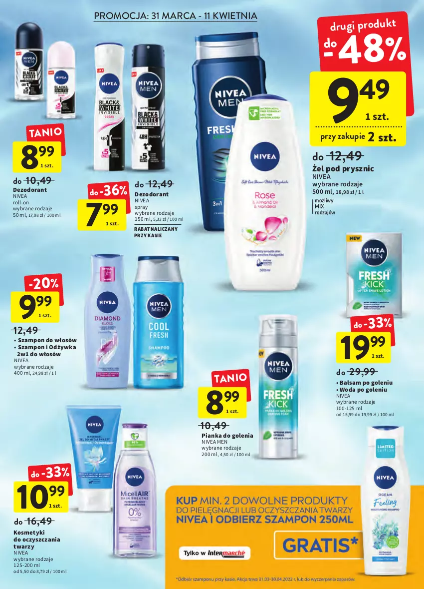 Gazetka promocyjna Intermarche - Świąteczne sprzątanie - ważna 31.03 do 06.04.2022 - strona 37 - produkty: Balsam po goleniu, Dezodorant, Nivea, Nivea Men, Odżywka, Pianka do golenia, Szampon, Woda, Woda po goleniu