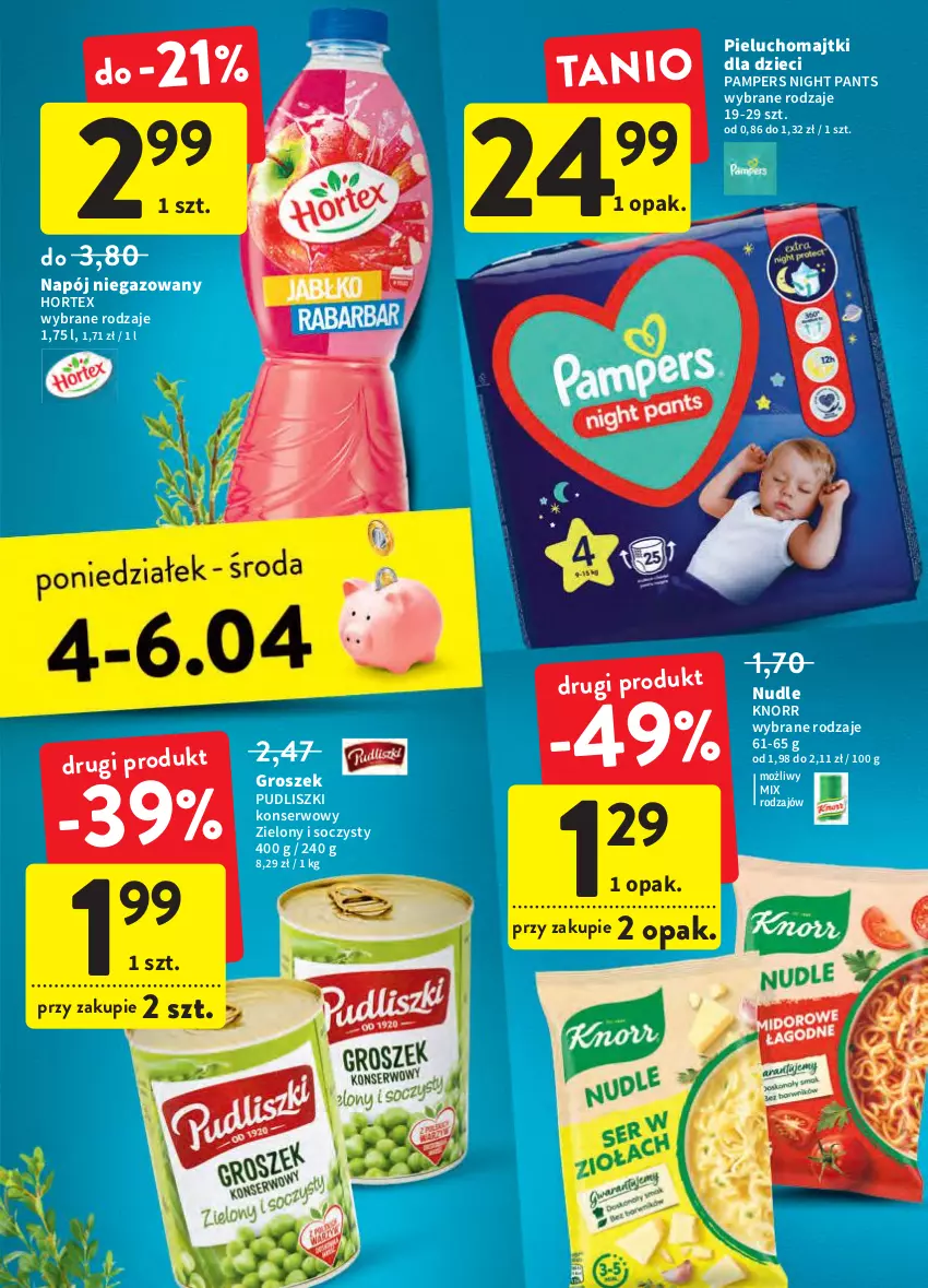 Gazetka promocyjna Intermarche - Świąteczne sprzątanie - ważna 31.03 do 06.04.2022 - strona 45 - produkty: Dzieci, Groszek, Hortex, Knorr, Majtki, Napój, Napój niegazowany, Pampers, Pieluchomajtki, Pudliszki, Ser