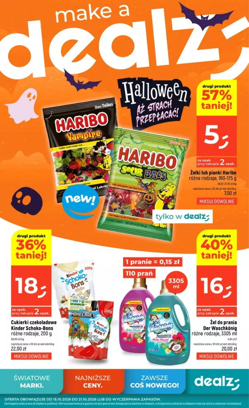 Gazetka promocyjna Dealz - NOWA GAZETKA - ważna 15.10 do 21.10.2026 - strona 1 - produkty: Cukier, Cukierki, Cukierki czekoladowe, Haribo, Kinder