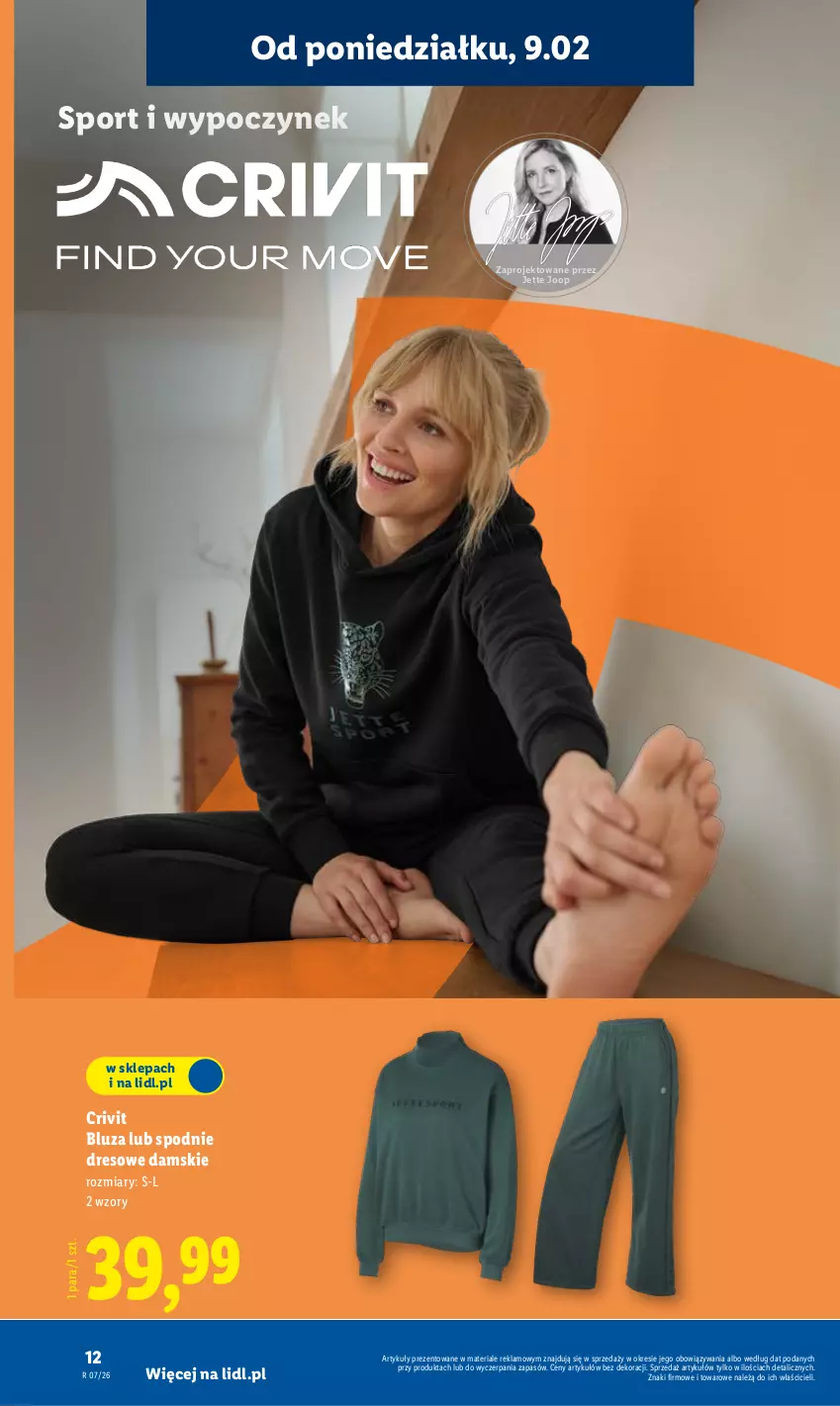 Gazetka promocyjna Lidl - GAZETKA - ważna 09.02 do 14.02.2026 - strona 12 - produkty: Bluza, Dres, Por, Spodnie, Spodnie dresowe, Sport