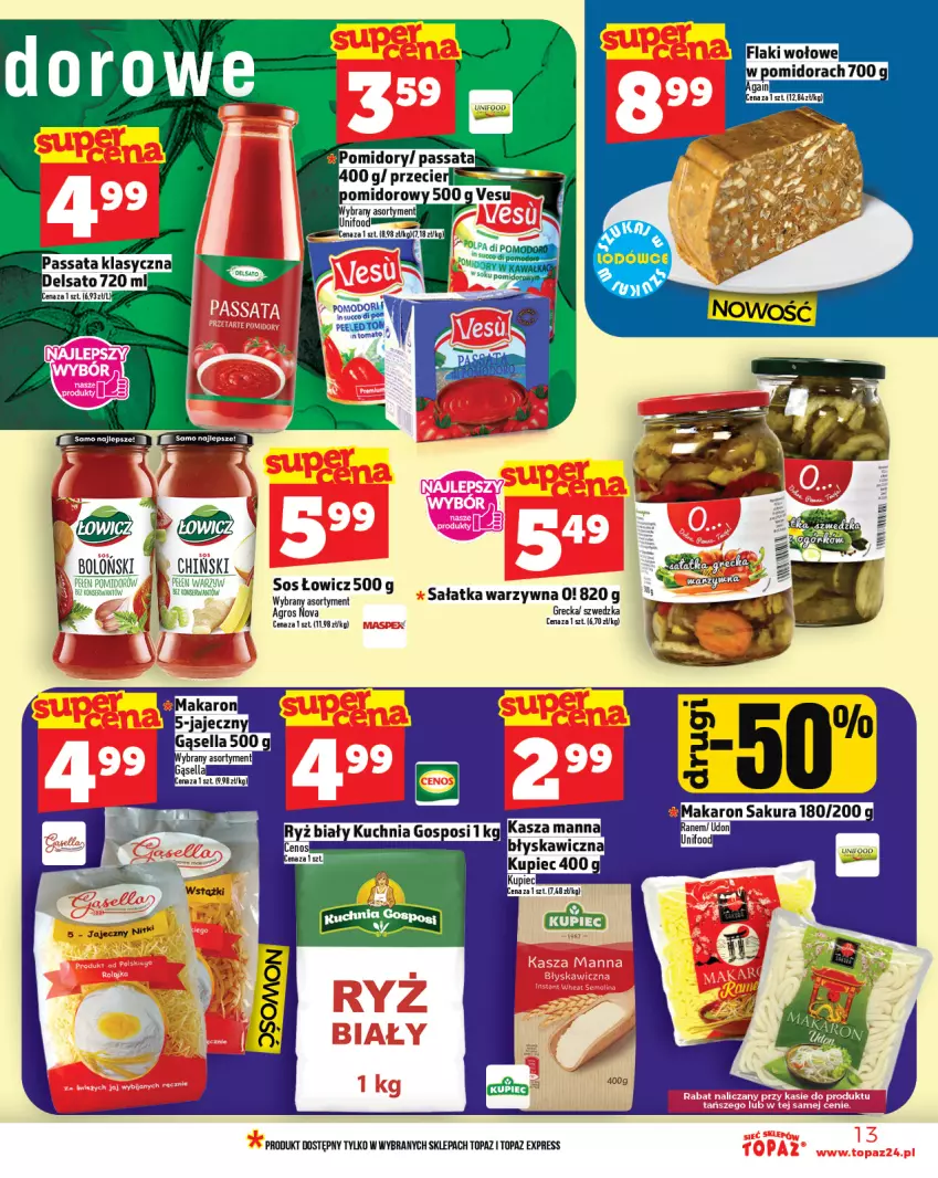 Gazetka promocyjna Topaz - Gazetka - ważna 02.10 do 08.10.2025 - strona 13 - produkty: Flaki, Flaki wołowe, Makaron, Sałat, Sałatka, Sałatka warzywna, Sos, Top