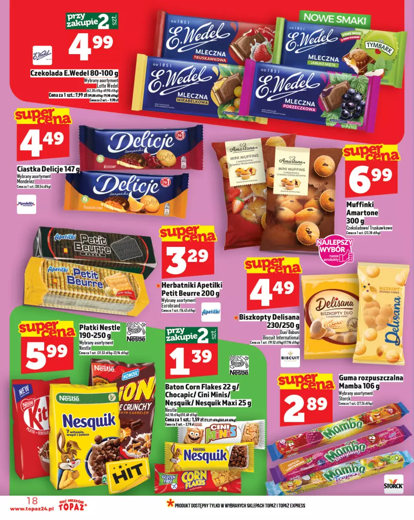Gazetka promocyjna Topaz - Gazetka - ważna 02.10 do 08.10.2025 - strona 18 - produkty: Babuni, Biszkopty, Ciastka, Czekolada, Delicje, Guma rozpuszczalna, Herbatniki, Isana, Mamba, Muffinki, Top