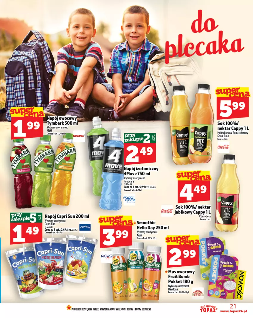Gazetka promocyjna Topaz - Gazetka - ważna 02.10 do 08.10.2025 - strona 21 - produkty: Cappy, Coca-Cola, Dawtona, Mus, Napój, Nektar, Smoothie, Sok, Top
