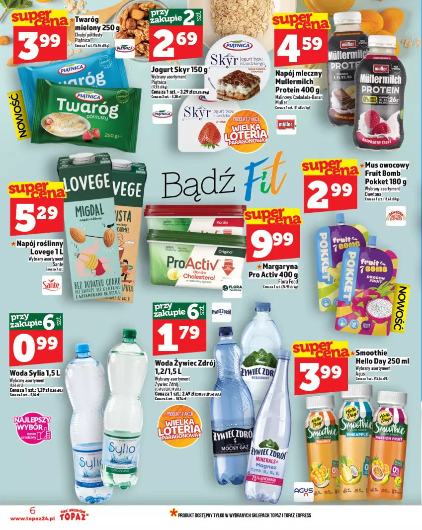 Gazetka promocyjna Topaz - Gazetka - ważna 02.10 do 08.10.2025 - strona 6 - produkty: Dawtona, Flora, Jogurt, Lion, Margaryna, Mus, Napój, Napój mleczny, Napój roślinny, Piątnica, Por, Smoothie, Top, Woda