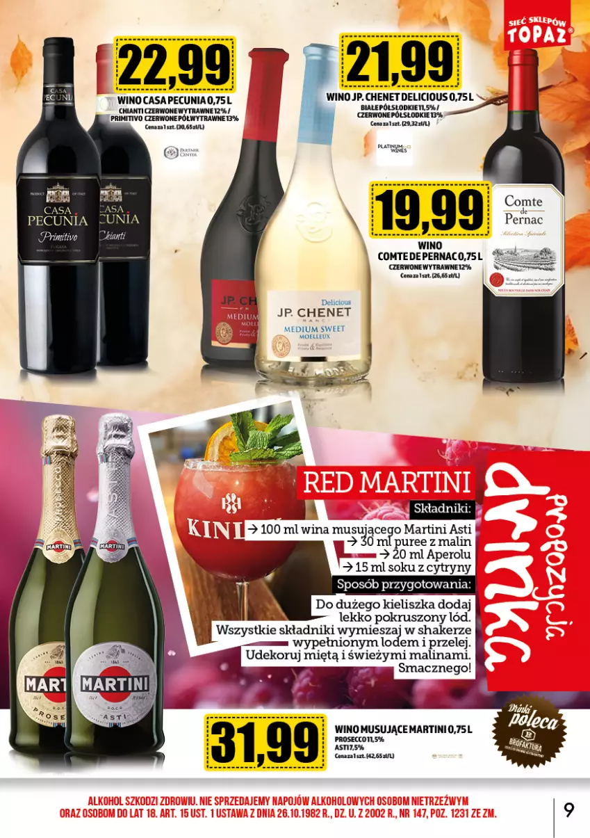 Gazetka promocyjna Topaz - Gazetka - ważna 02.11 do 30.11.2024 - strona 11 - produkty: Aperol, Chia, Chianti, Cytryny, Martini, Mus, Prosecco, Pur, Sok, Wino, Wino musujące