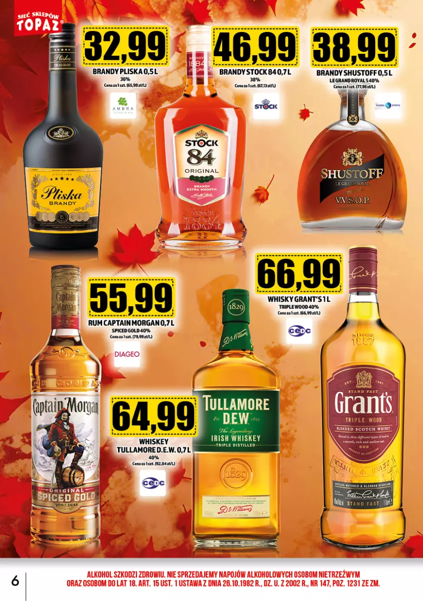 Gazetka promocyjna Topaz - Gazetka - ważna 02.11 do 30.11.2024 - strona 8 - produkty: Brandy, Captain Morgan, Gin, Gra, Grant's, Miska, Rum, Stock, Whisky