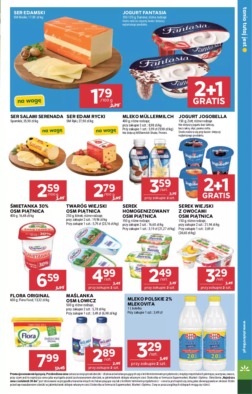 Gazetka promocyjna Stokrotka - Market - ważna 02.07 do 08.07.2026 - strona 11 - produkty: Bell, Bella, Danone, Edam, Fa, Fanta, Flora, Gin, Gra, Jogobella, Jogurt, Maślanka, Mięso, Mleko, Mlekovita, Müller, Müllermilch, Optima, Owoce, Panna cotta, Piątnica, Salami, Ser, Ser salami, Serek, Serek homogenizowany, Serek wiejski, Twaróg, Warzywa, Zott