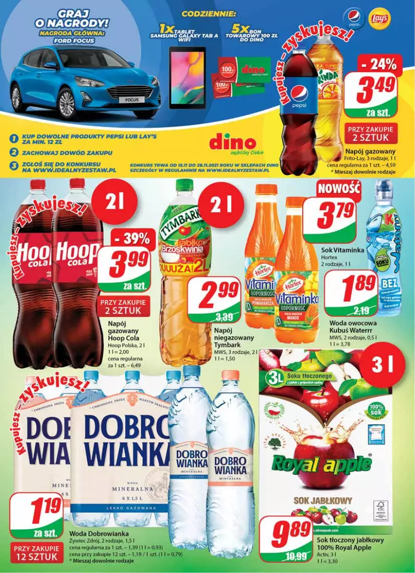 Gazetka promocyjna Dino - Gazetka - ważna 17.11 do 23.11.2021 - strona 2 - produkty: Gra, Hoop, JBL, Kubuś, Kubuś Waterrr, Napój, Napój gazowany, Pepsi, Samsung, Sok, Sok jabłkowy, Tymbark, Woda