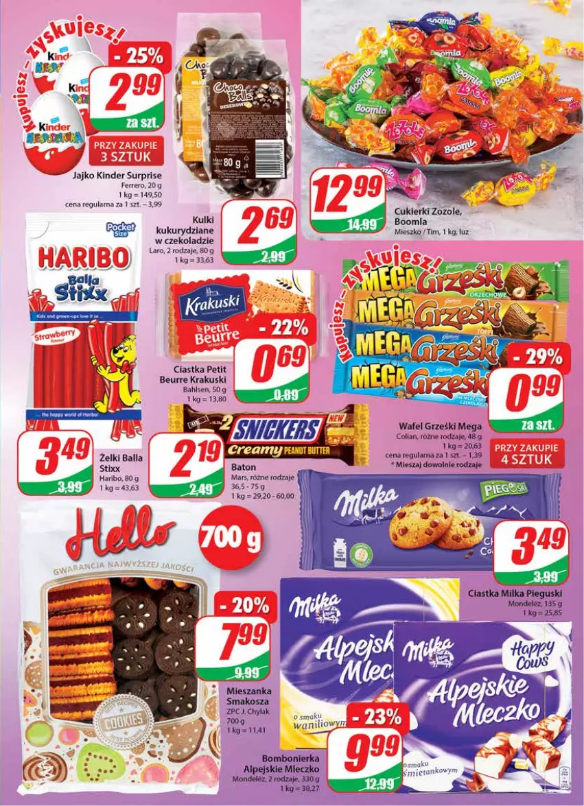 Gazetka promocyjna Dino - Gazetka - ważna 17.11 do 23.11.2021 - strona 3 - produkty: Baton, Ciastka, Ferrero, Grześki, Haribo, Kinder, Kinder Surprise, Krakus, Krakuski, Mars, Milka, Mleczko