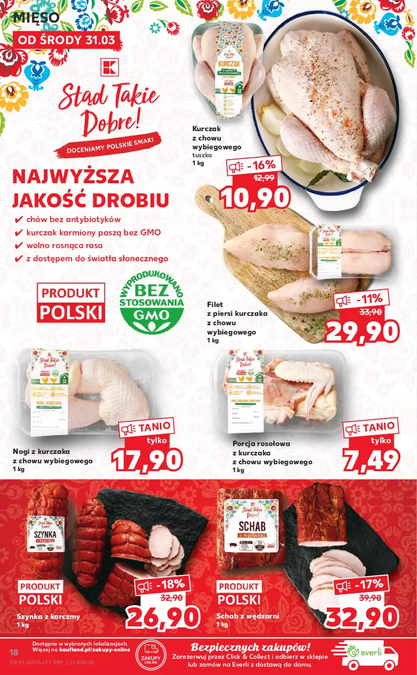 Gazetka promocyjna Kaufland - OFERTA TYGODNIA - ważna 31.03 do 07.04.2021 - strona 18 - produkty: Filet z piersi kurczaka, Karmi, Kurczak, Mięso, Piec, Por, Szynka, Tusz