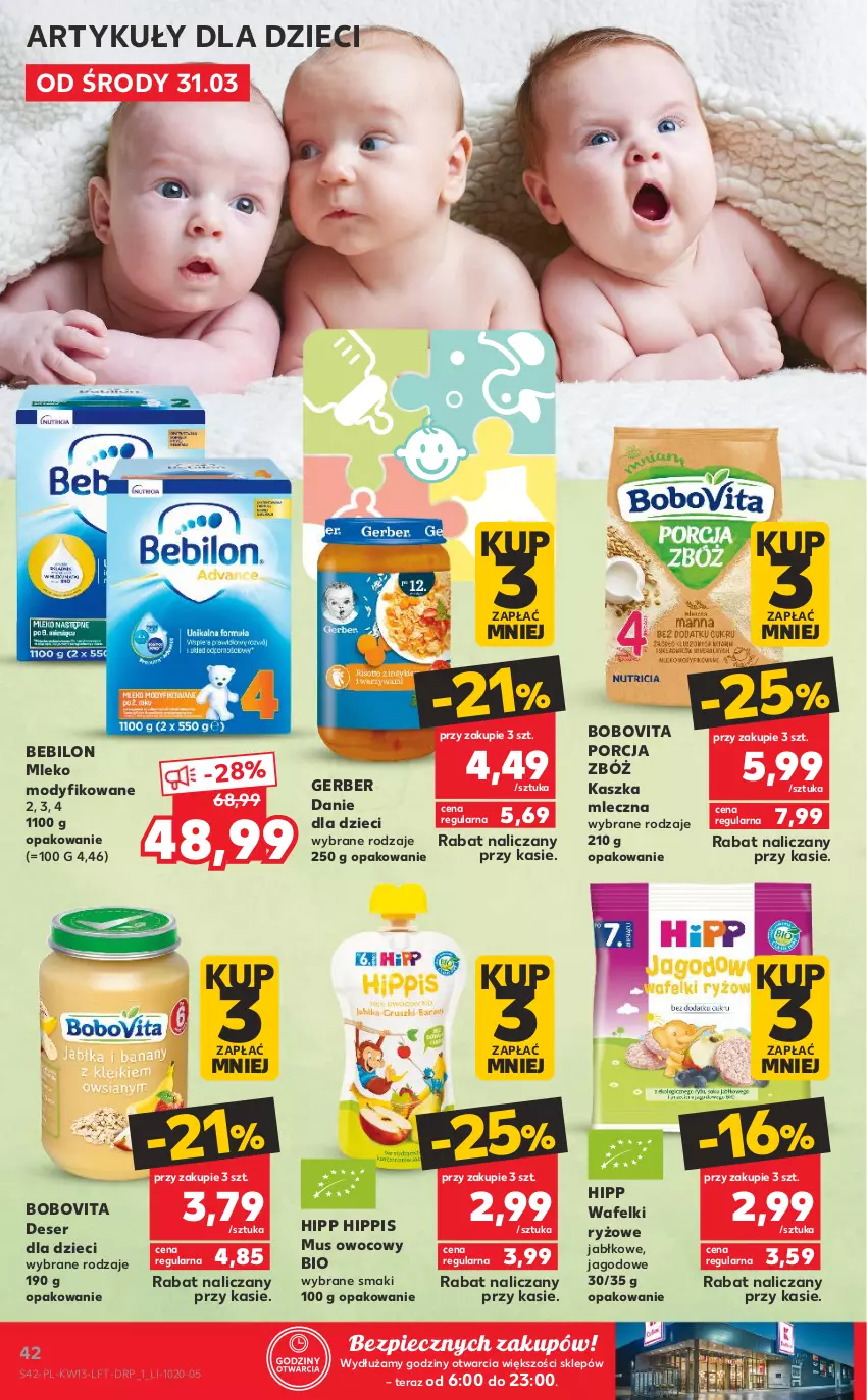 Gazetka promocyjna Kaufland - OFERTA TYGODNIA - ważna 31.03 do 07.04.2021 - strona 42 - produkty: BoboVita, Danie dla dzieci, Deser, Dzieci, Gerber, HiPP, Mleko, Mleko modyfikowane, Mus, Piec, Por, Ryż, Ser, Tera