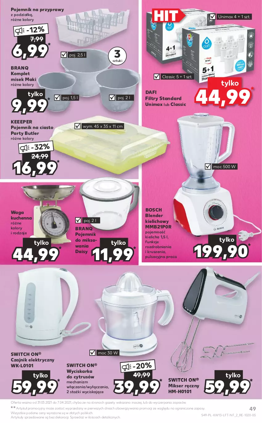 Gazetka promocyjna Kaufland - OFERTA TYGODNIA - ważna 31.03 do 07.04.2021 - strona 49 - produkty: Blender, Bosch, Czajnik, Czajnik elektryczny, Gra, Mikser, Mikser ręczny, Pojemnik, Pojemnik na ciasto, Pojemnik na przyprawy, Przyprawy, Ser, Waga, Wyciskarka