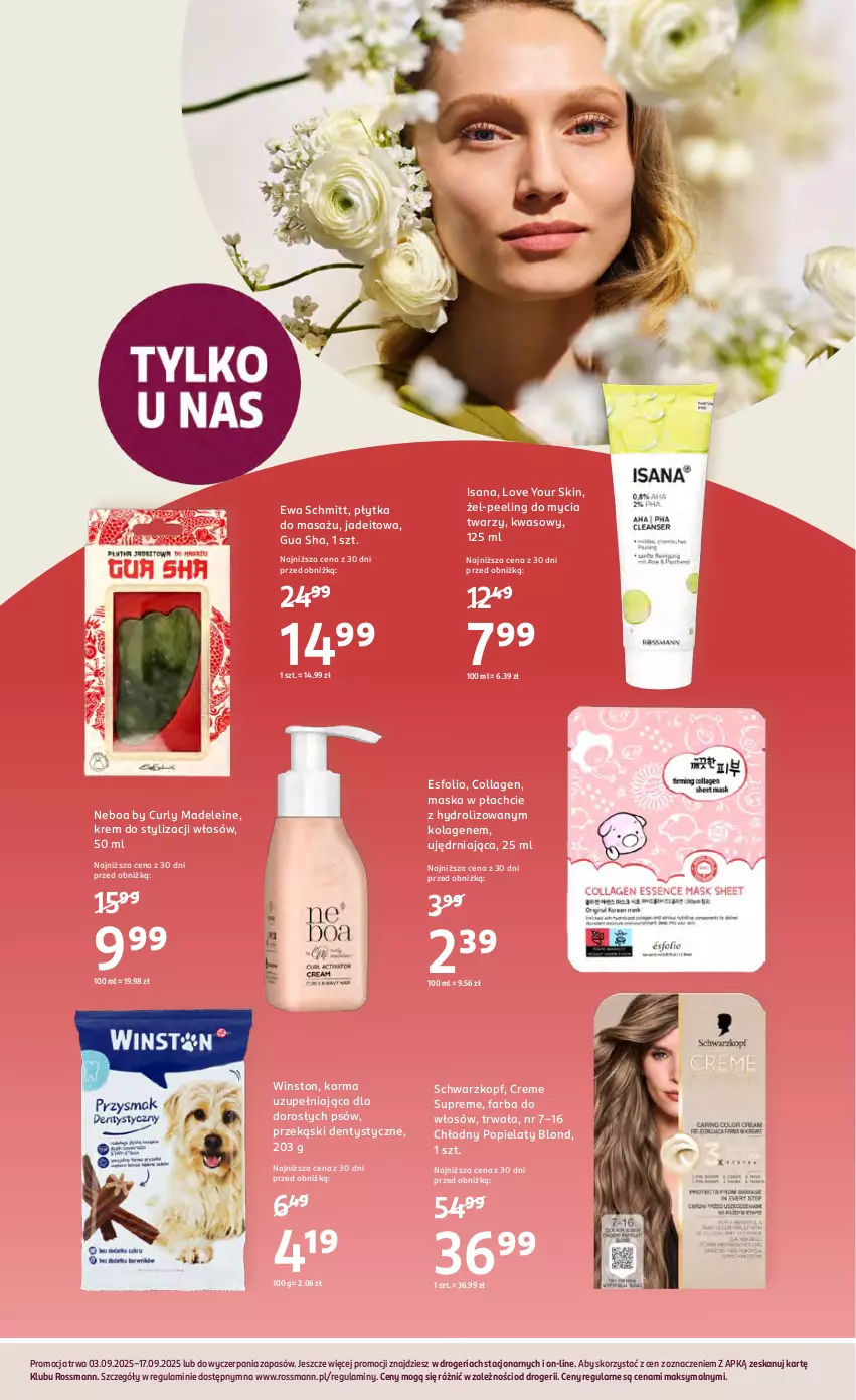 Gazetka promocyjna Rossmann - 3 września - ważna 03.09 do 17.09.2025 - strona 3 - produkty: Ewa Schmitt, Fa, Farba do włosów, Isana, Kolagen, Maska, Maska w płachcie, Peeling, Płytka, Schwarzkopf, Winston