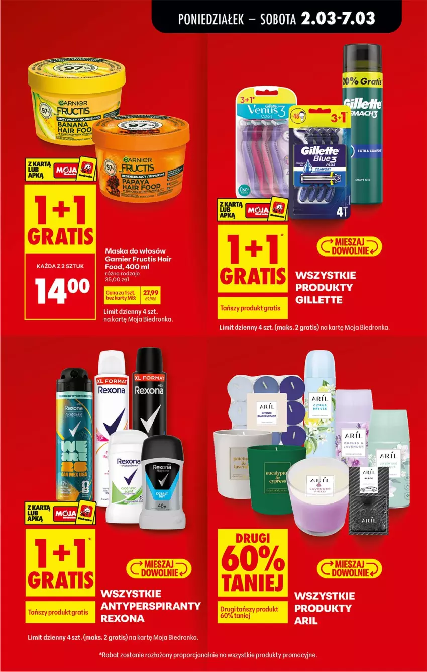 Gazetka promocyjna Biedronka - Od Poniedziałku - ważna 02.03 do 07.03.2026 - strona 23 - produkty: Antyperspirant, Fructis, Garnier, Gillette, Gra, Maska, Maska do włosów, Por, Rexona