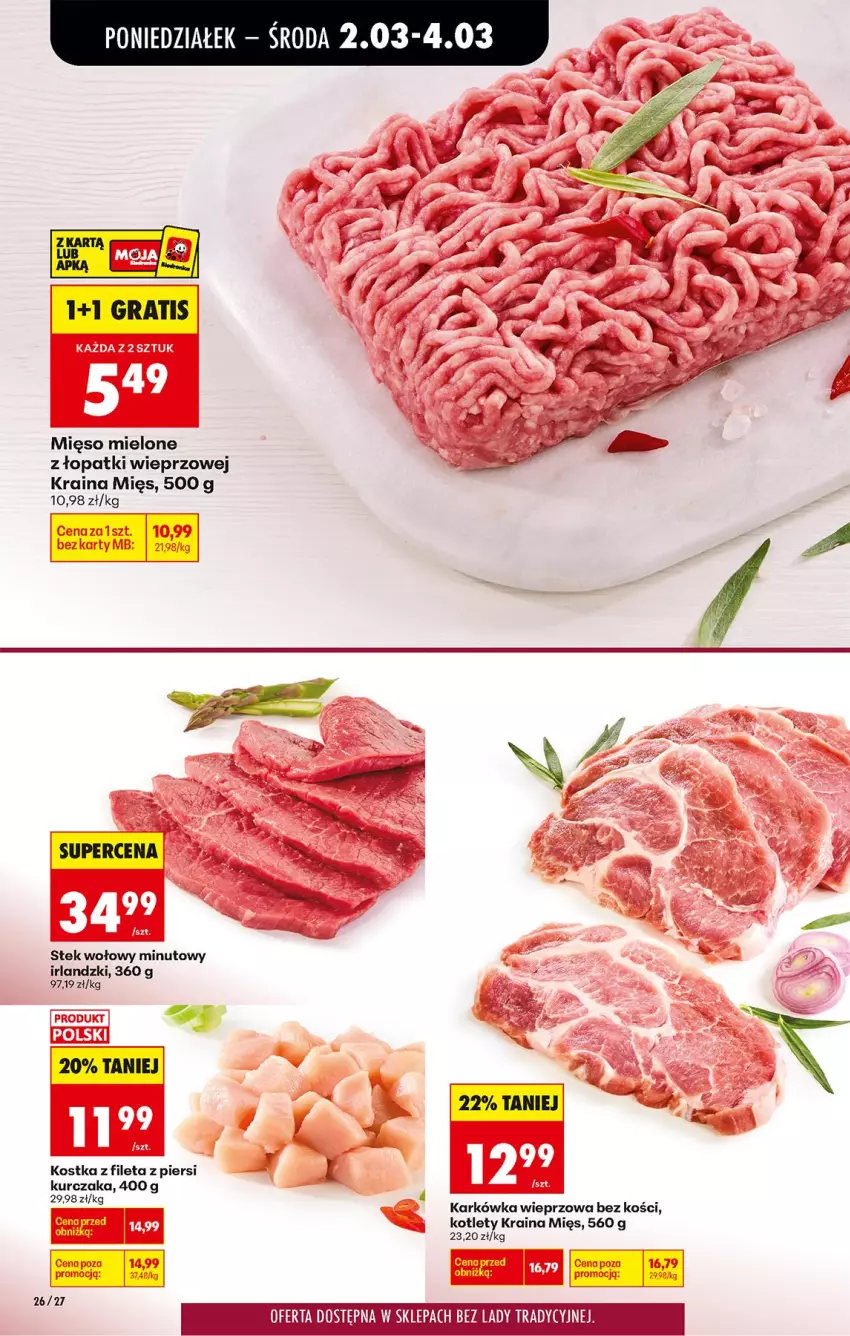 Gazetka promocyjna Biedronka - Od Poniedziałku - ważna 02.03 do 07.03.2026 - strona 32 - produkty: Gra, Karkówka wieprzowa, Kotlet, Kurczak, Mięso, Mięso mielone, Mięso mielone z łopatki wieprzowej, Stek, Stek wołowy