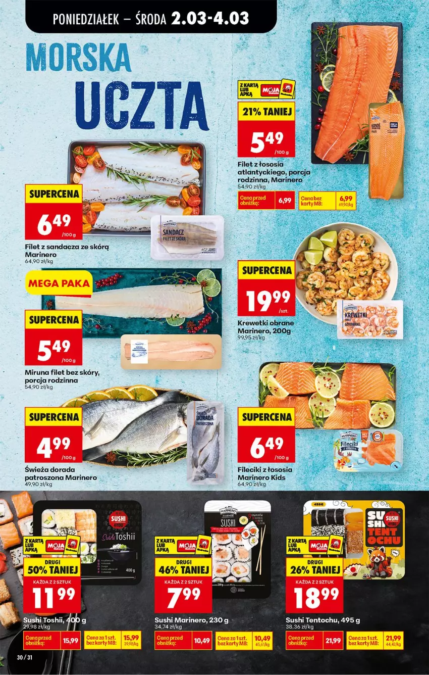 Gazetka promocyjna Biedronka - Od Poniedziałku - ważna 02.03 do 07.03.2026 - strona 36 - produkty: Filet z sandacza, Miruna, Por, Sandacz, Sos, Sushi