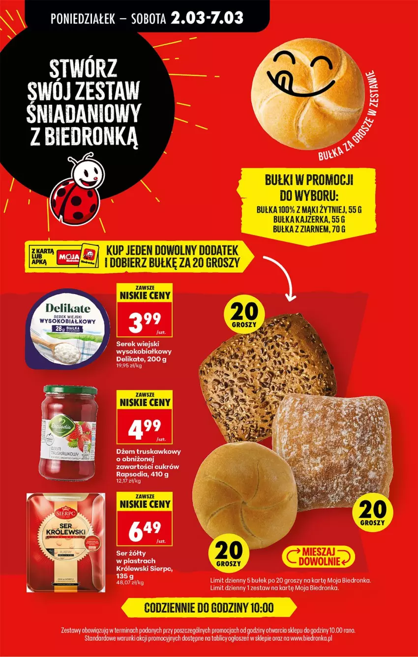 Gazetka promocyjna Biedronka - Od Poniedziałku - ważna 02.03 do 07.03.2026 - strona 42 - produkty: Bułka, Dżem, Kajzerka, Królewski, Ser, Serek, Serek wiejski, Sok