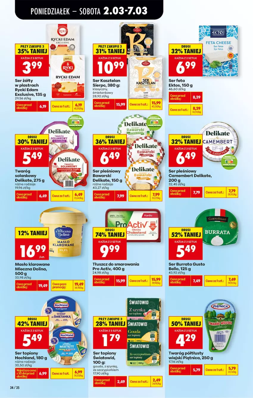 Gazetka promocyjna Biedronka - Od Poniedziałku - ważna 02.03 do 07.03.2026 - strona 44 - produkty: Bell, Burrata, Camembert, Chia, Edam, Fa, Feta, Gouda, Hochland, Kasztelan, Masło, Masło klarowane, Piątnica, Rycki Edam, Ser, Ser Kasztelan, Ser pleśniowy, Ser topiony, Solan, Top, Twaróg, Twaróg półtłusty