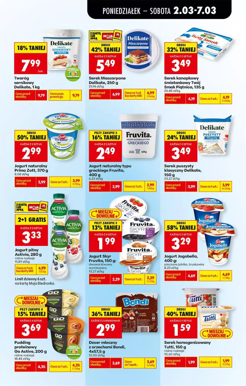 Gazetka promocyjna Biedronka - Od Poniedziałku - ważna 02.03 do 07.03.2026 - strona 45 - produkty: Bell, Bella, Deser, Deser mleczny, Fa, Jogobella, Jogurt, Jogurt naturalny, Jogurt pitny, Mascarpone, Mleko, Piątnica, Piec, Pudding, Ser, Serek, Serek homogenizowany, Serek kanapkowy, Serek puszysty, Twaróg, Zott