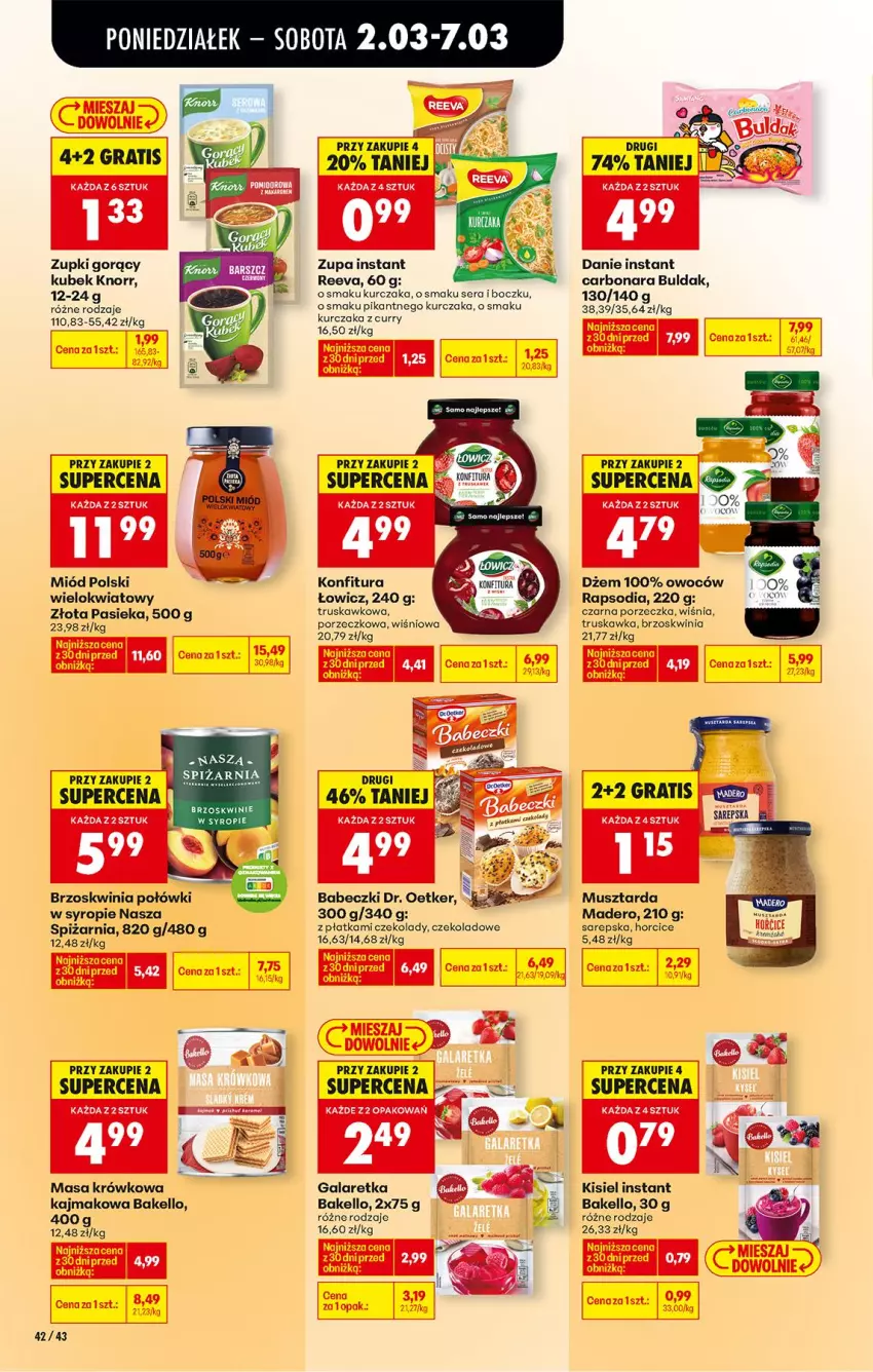 Gazetka promocyjna Biedronka - Od Poniedziałku - ważna 02.03 do 07.03.2026 - strona 54 - produkty: Babeczki, Brzoskwinie, Dr. Oetker, Gala, Galaretka, Gra, Kisiel, Knorr, Konfitura, Kubek, Kurczak, Masa krówkowa, Miód, Mus, Musztarda, Por, Ser, Syrop, Zupa