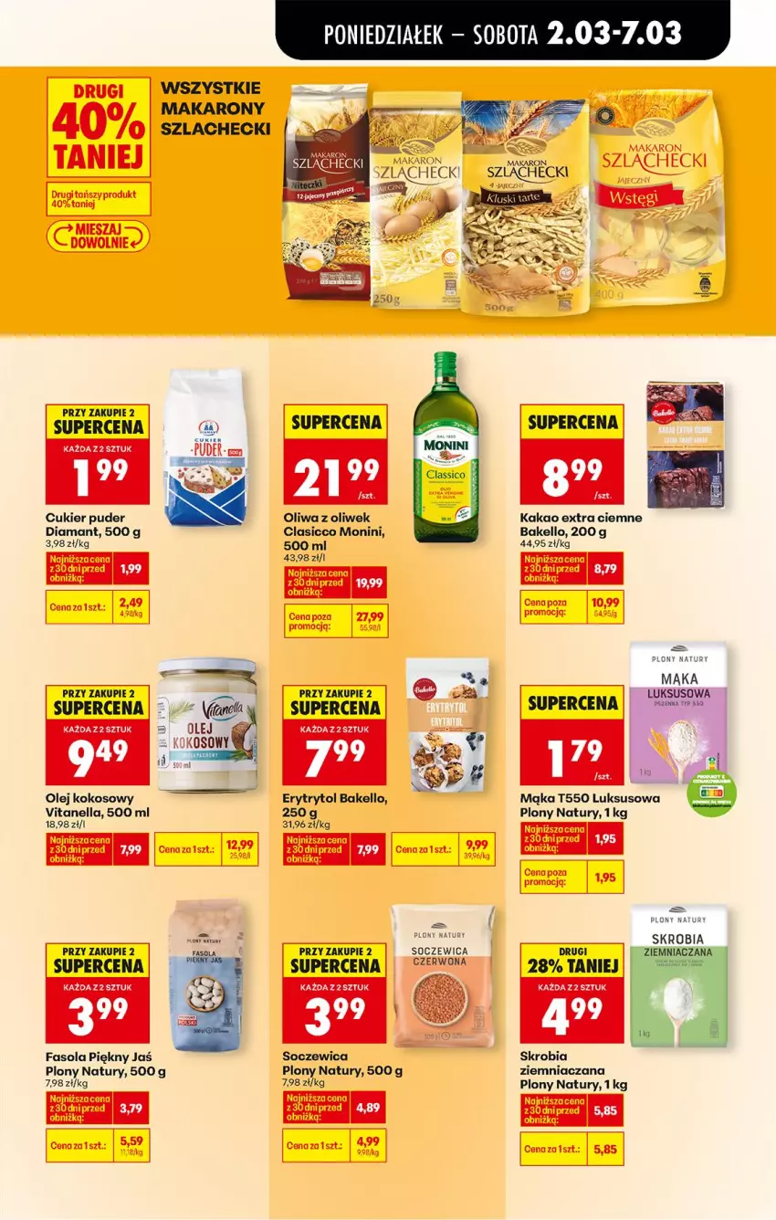 Gazetka promocyjna Biedronka - Od Poniedziałku - ważna 02.03 do 07.03.2026 - strona 55 - produkty: Cukier, Cukier puder, Diamant, Fa, Fasola, Kakao, Kokos, Mąka, Makaron, Monini, Olej, Olej kokosowy, Oliwa, Oliwa z oliwek, Puder