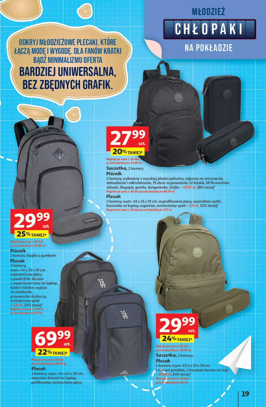 Gazetka promocyjna Auchan - Odlotowe ceny na start szkoły Hipermarket - ważna 17.07 do 30.07.2025 - strona 19 - produkty: Fa, Gra, Piórnik, Plecak, Top