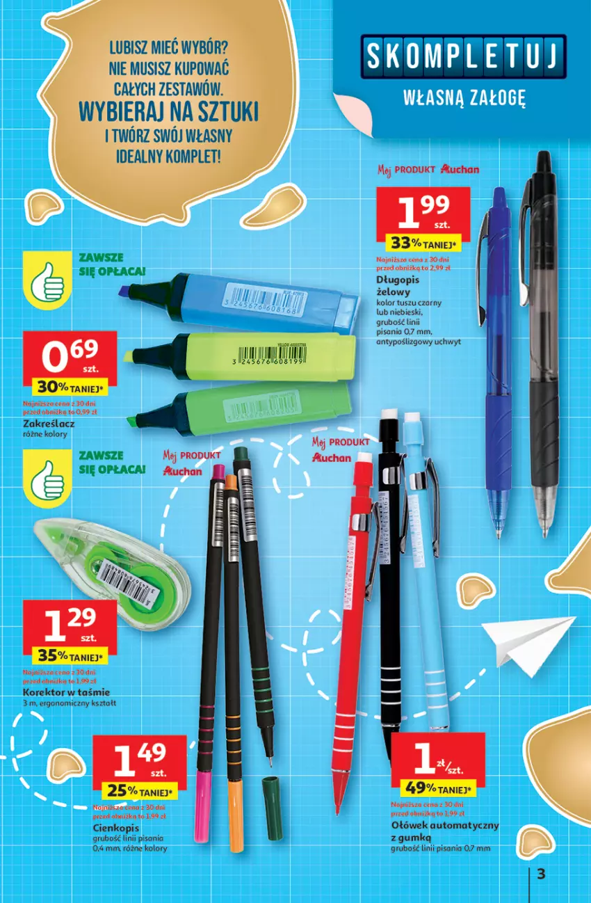 Gazetka promocyjna Auchan - Odlotowe ceny na start szkoły Hipermarket - ważna 17.07 do 30.07.2025 - strona 3 - produkty: Długopis, Mus, Tusz