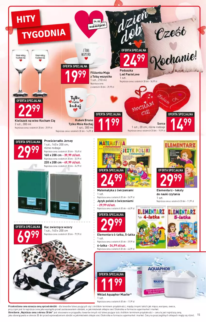 Gazetka promocyjna Stokrotka - Supermarket - ważna 09.02 do 15.02.2023 - strona 15 - produkty: Aquaphor, Filiżanka, Kieliszek, Koc, Kubek, Mięso, Owoce, Poduszka, Prześcieradło, Ser, Warzywa, Wino