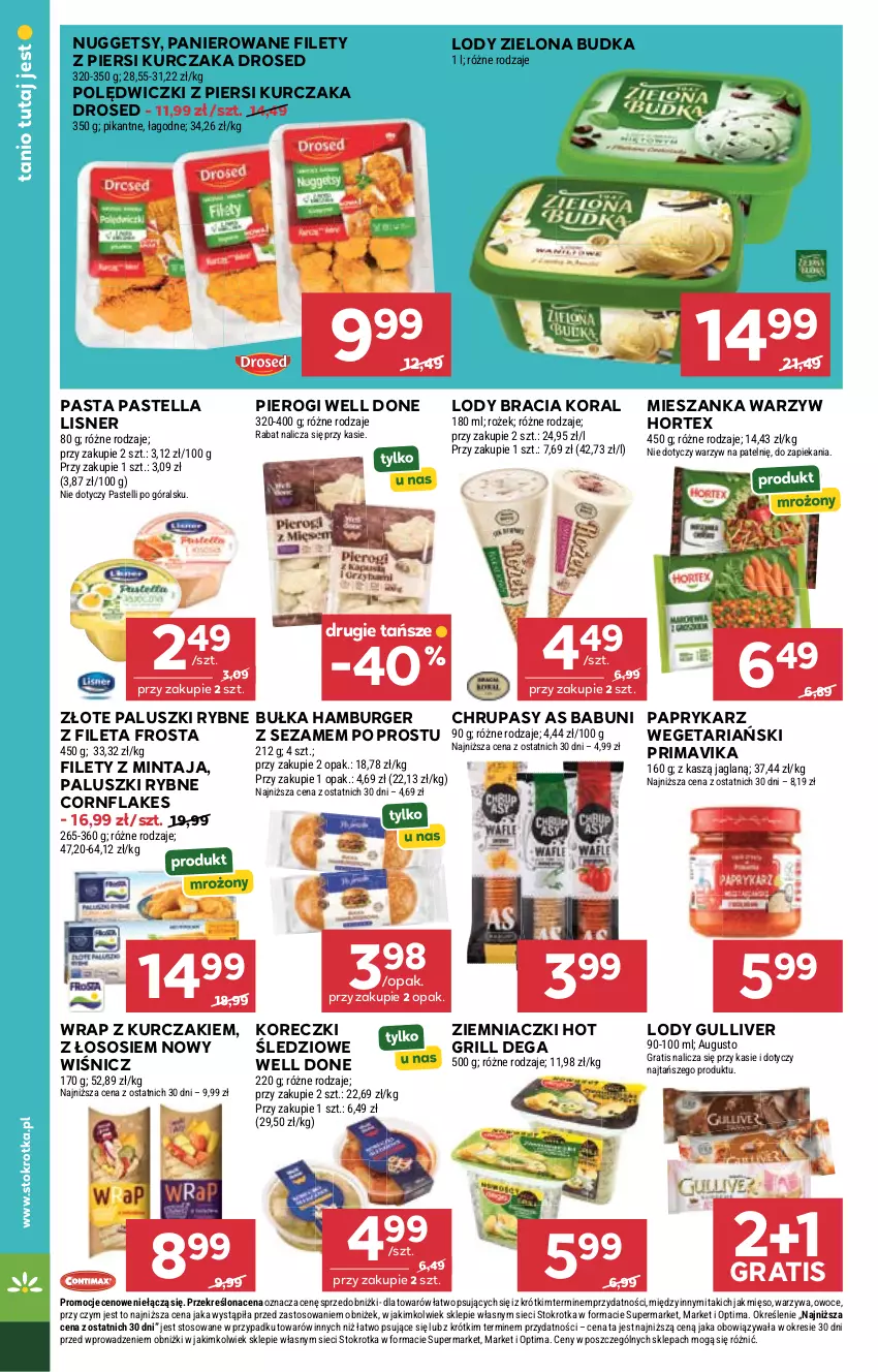 Gazetka promocyjna Stokrotka - Supermarket - ważna 02.06 do 10.06.2026 - strona 24 - produkty: Babuni, Bułka, Bułka hamburger, Burger, Dega, Frosta, Gra, Grill, Hamburger, Hortex, Kurczak, Lisner, Lody, Mięso, Mieszanka warzyw, Mintaj, Optima, Owoce, Paluszki rybne, Papryka, Paprykarz, Pastella, Pierogi, Prima, Primavika, Sezam, Sos, Warzywa, Zielona Budka