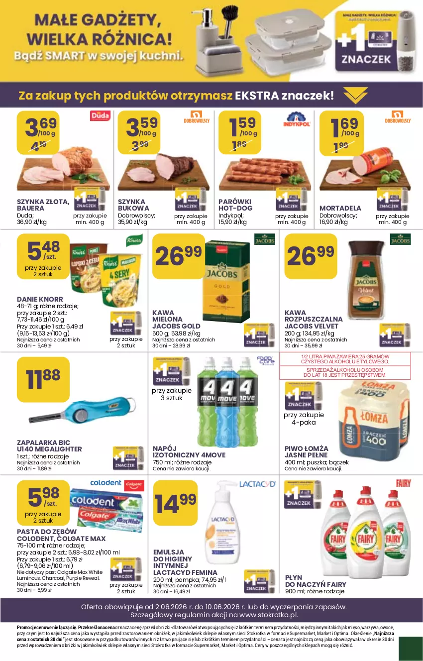 Gazetka promocyjna Stokrotka - Supermarket - ważna 02.06 do 10.06.2026 - strona 29 - produkty: BIC, Colgate, Duda, Emulsja, Fa, Fairy, Gra, Jacobs, Jacobs Velvet, Kawa, Kawa mielona, Kawa rozpuszczalna, Knorr, Lactacyd, LG, Mięso, Napój, Napój izotoniczny, Optima, Owoce, Parówki, Pasta do zębów, Piwa, Piwo, Pompka, Pur, Szynka, Velvet, Warzywa, Zapalarka