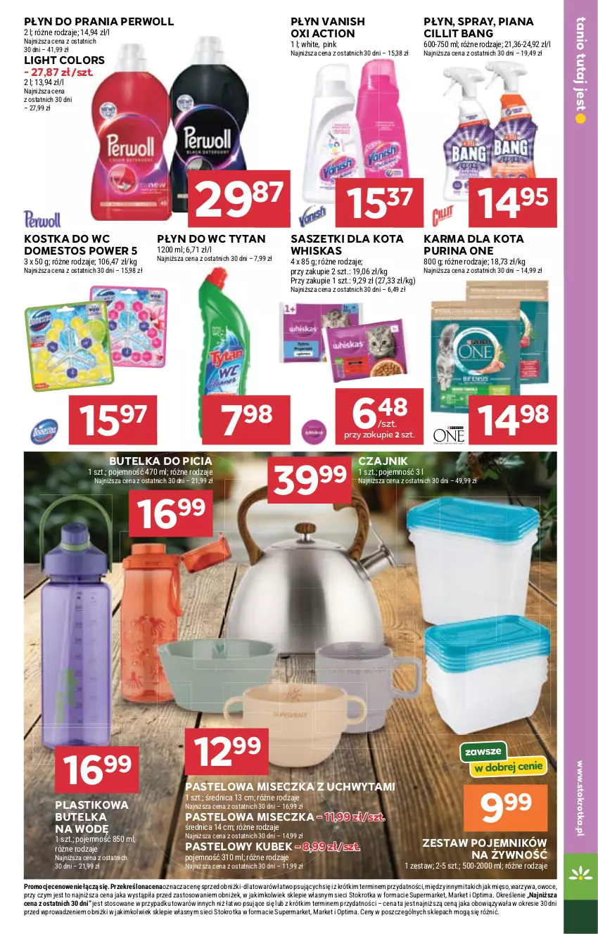 Gazetka promocyjna Stokrotka - Supermarket - ważna 02.06 do 10.06.2026 - strona 31 - produkty: Cillit Bang, Czajnik, Domestos, Kostka do wc, Kubek, Mięso, Miseczka, Optima, Owoce, Perwoll, Płyn do prania, Płyn do wc, Pojemnik, Pur, Purina, Tytan, Vanish, Warzywa, Whiskas