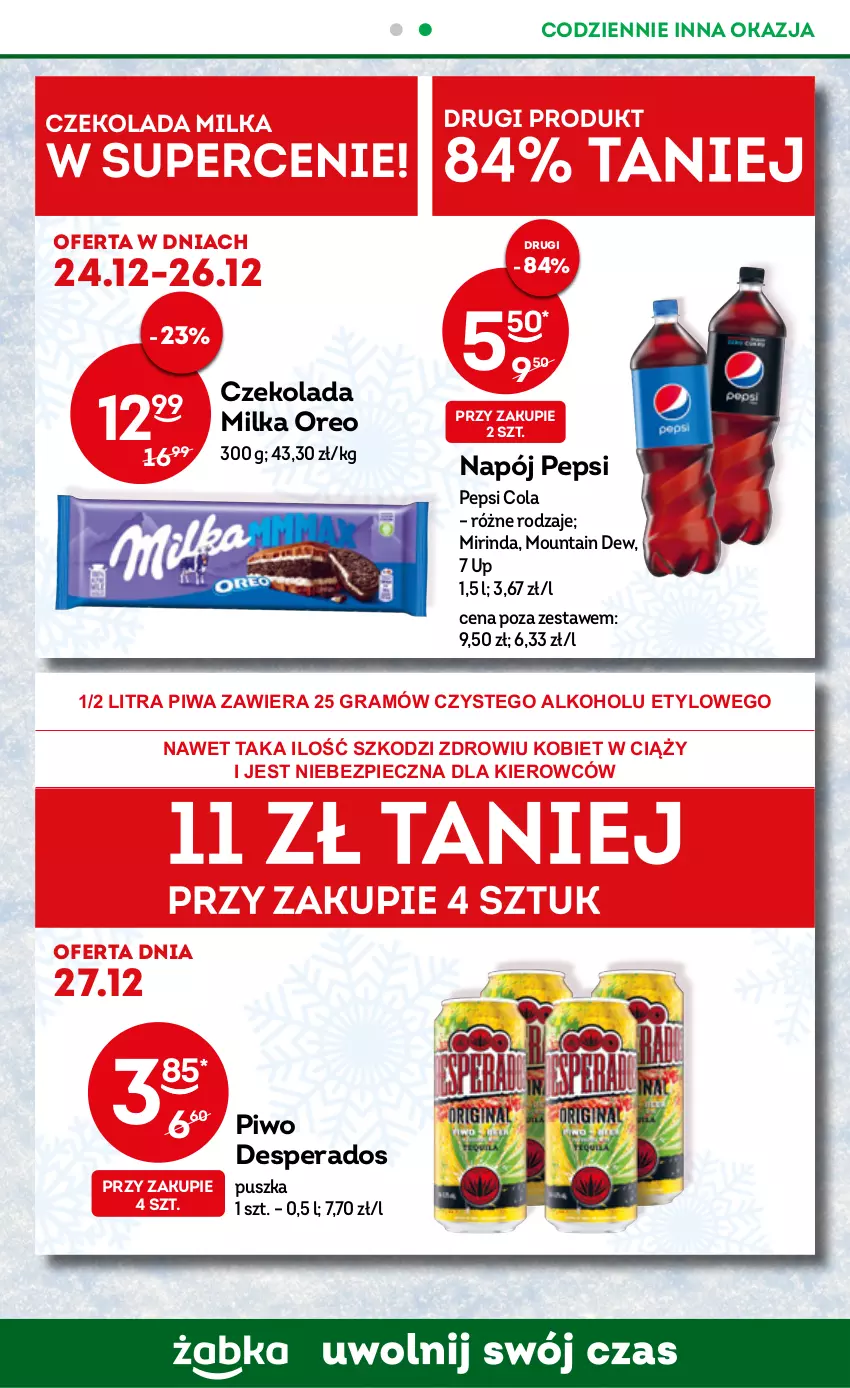 Gazetka promocyjna Żabka - ważna 21.12.2022 do 03.01.2023 - strona 3 - produkty: Czekolada, Desperados, Gra, Milka, Mirinda, Napój, Oreo, Pepsi, Piec, Piwa, Piwo