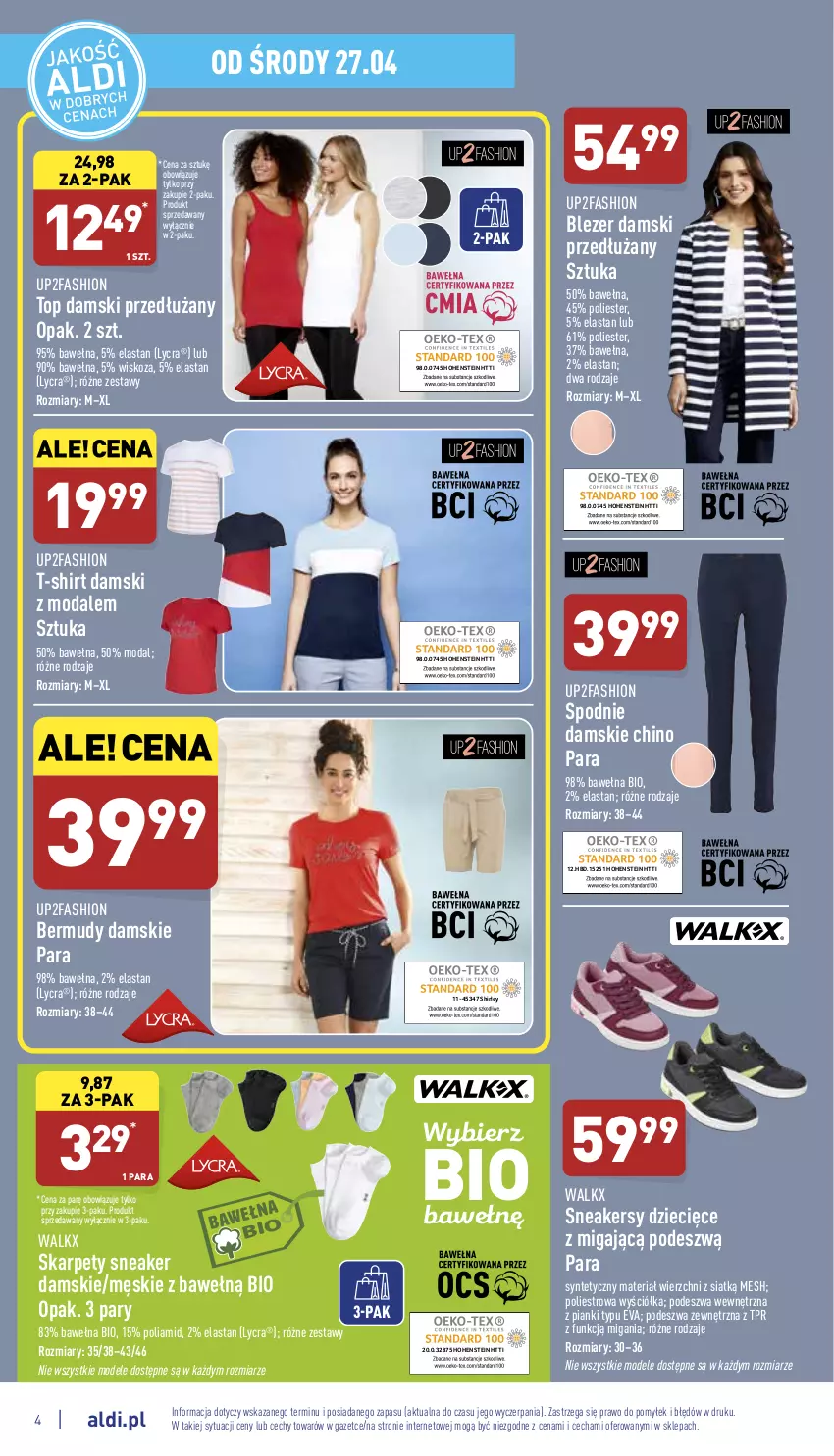 Gazetka promocyjna Aldi - Katalog Moda i Dom - ważna 28.04 do 30.04.2022 - strona 4 - produkty: Bermudy, Blezer damski, Dzieci, Fa, Karp, Moda, Sneakersy, Spodnie, T-shirt, Top, Wełna